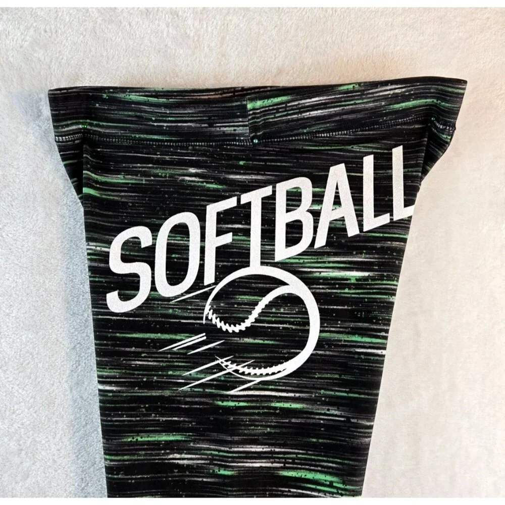 Justice Girls Softball Leggings sz14 Black Multi Color Full Lenght Stretch Sport
